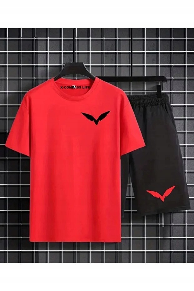 Pánský Měkký Červený Sportovní Komplet S Černou Barvou 7XL 5IA
