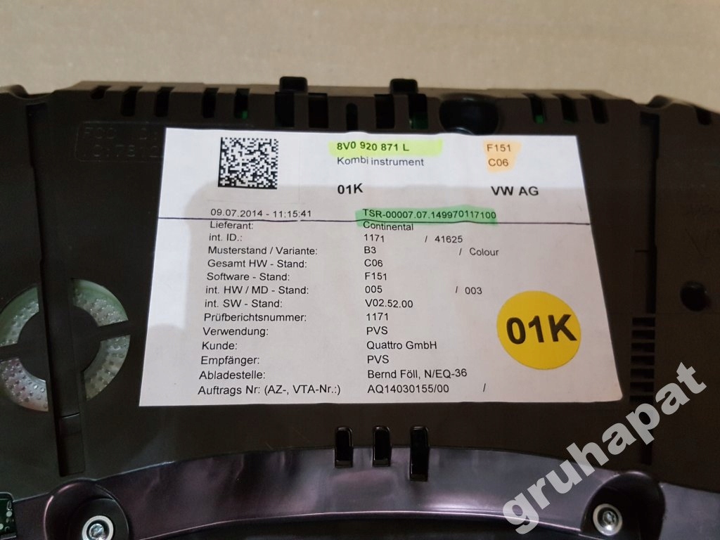 AUDI RS3 8V dials dials 8V0920871L