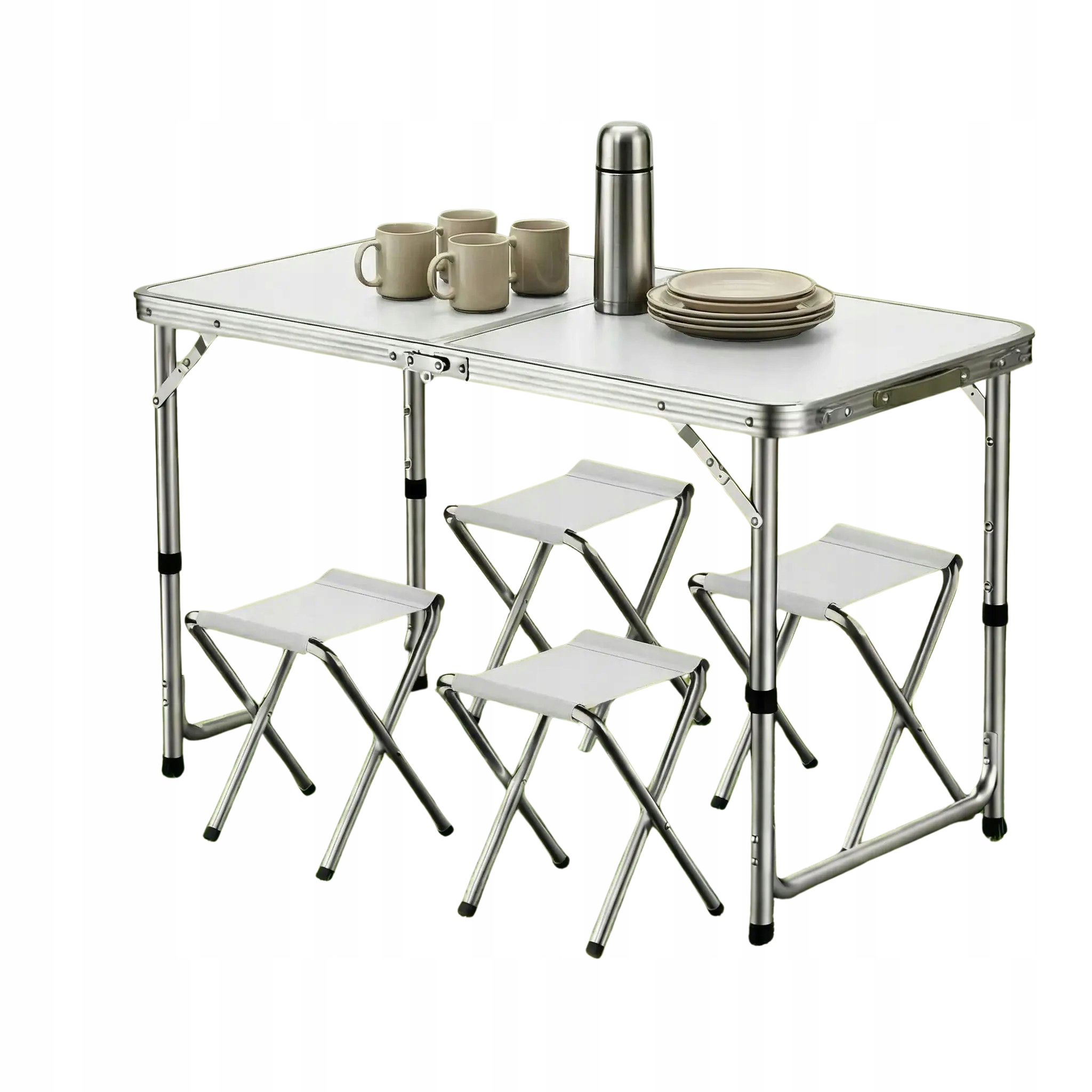 Turistický Stolek 4 Židle Skládací Kufr Nastavitelný 120 CM Bílý