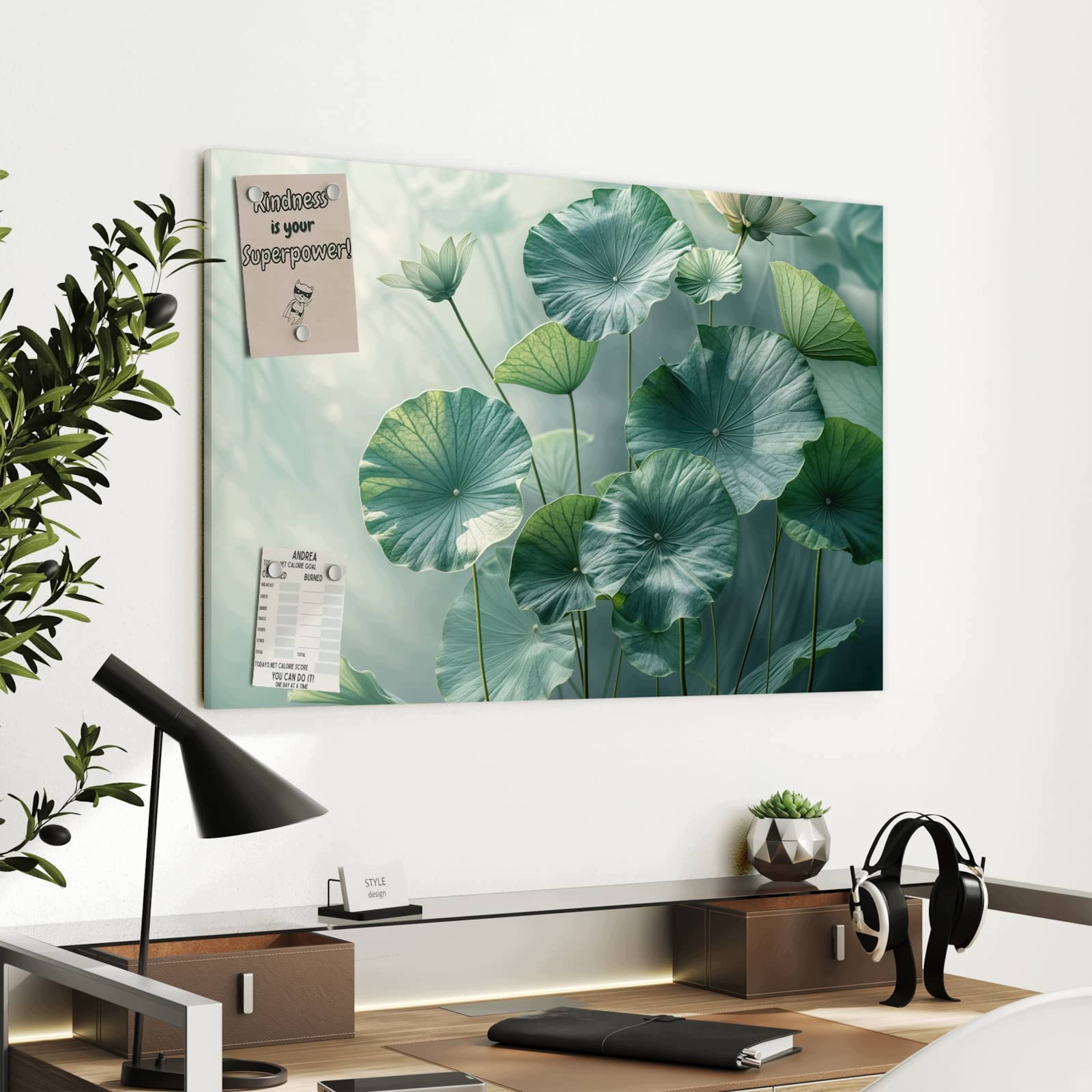 Magnetická tabule Listy lotosu Zelený 90 × 60 cm