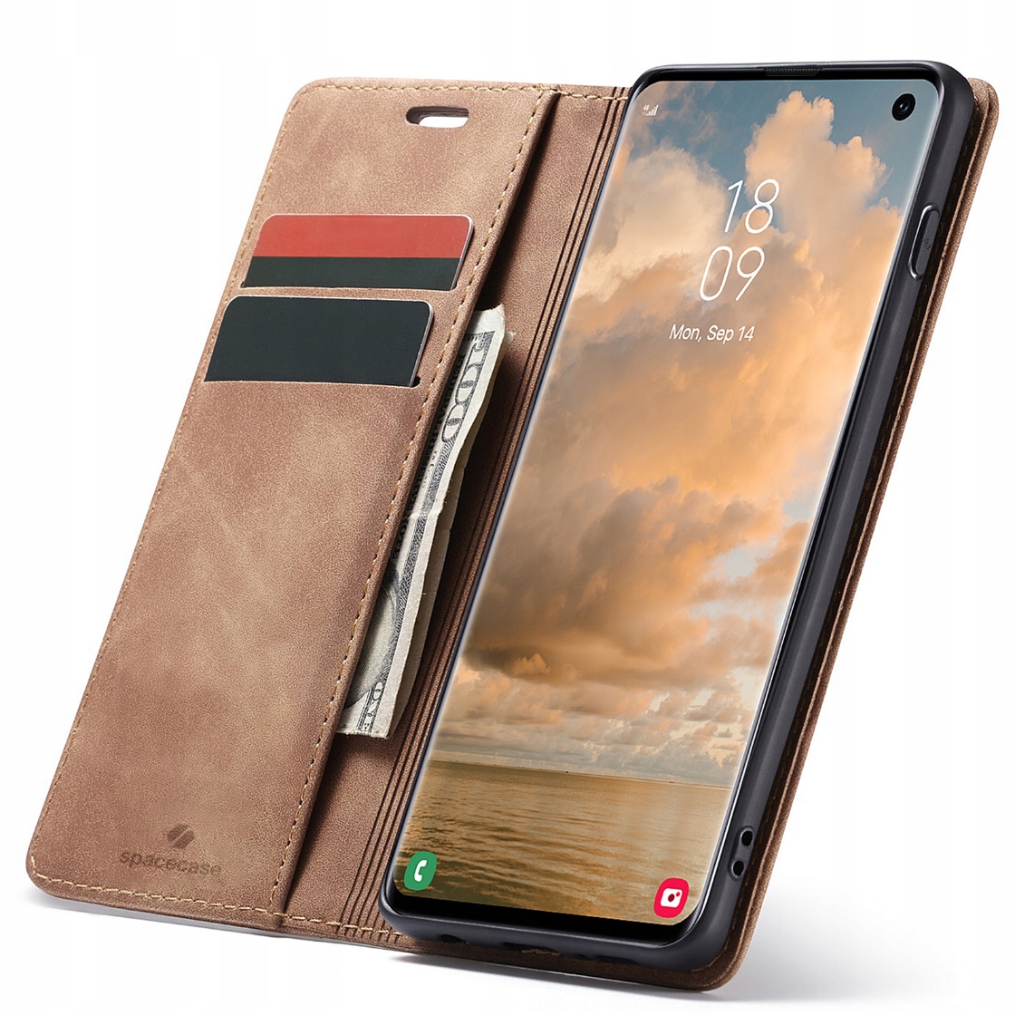 Spacecase Peněženka Galaxy S10 světle hnědá