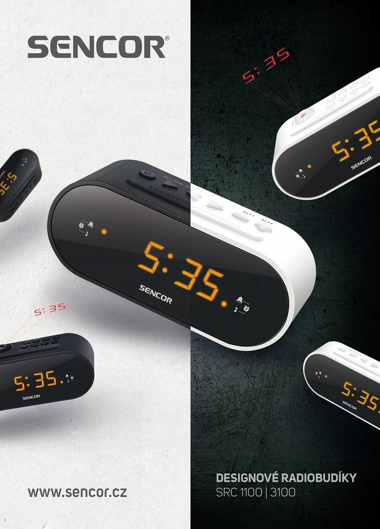 Radiobudzik FM Zegar Sencor SRC1100 Podwójny Alarm Zasilanie sieciowe