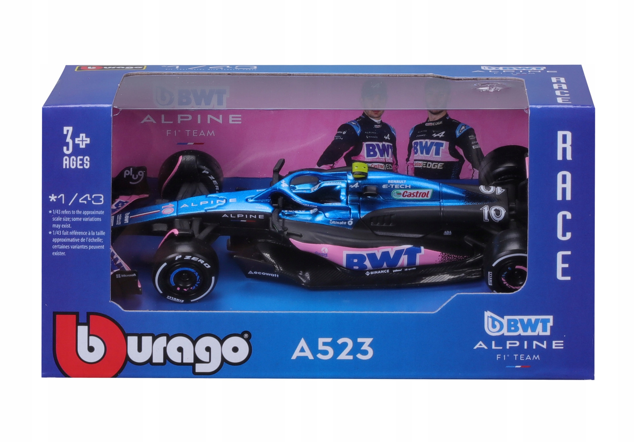 BOLID F1 BWT Alpine Team A523 2023 Pierre Gasly 1:43 model BBURAGO 18-38072 Stan opakowania oryginalne