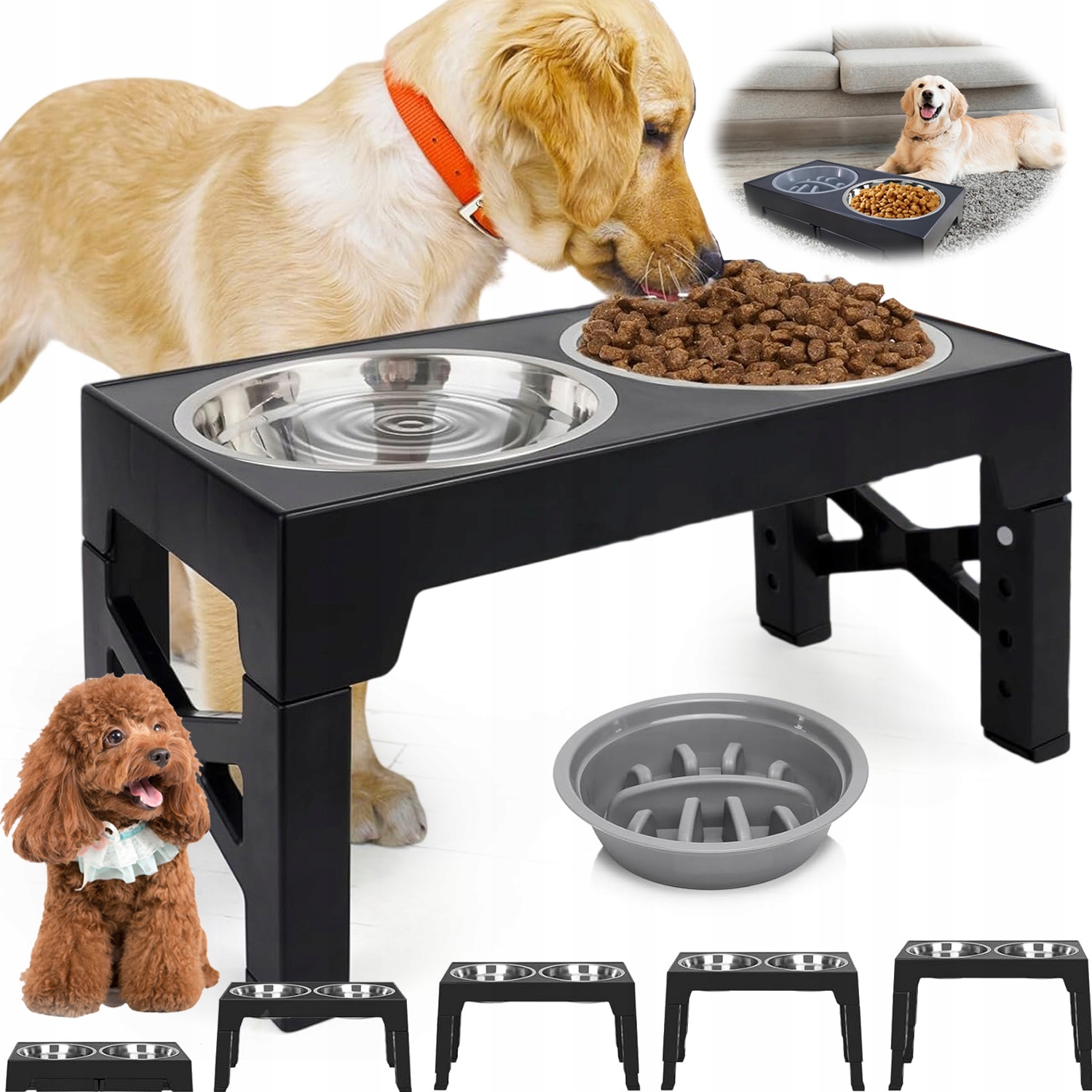 Levně Misky Na Stojanu Pro Středního Psa Dvojitá Kovová Miska Pro Kočky A Psy
