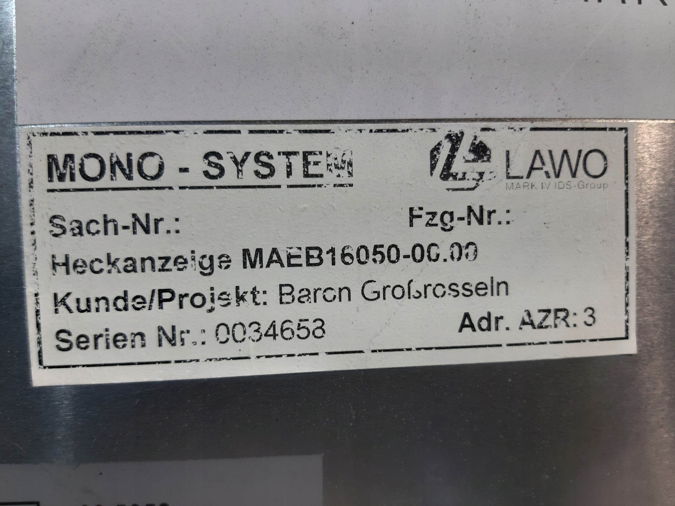 display LAWO MAEB16050-00.00 MONO SYSTEM