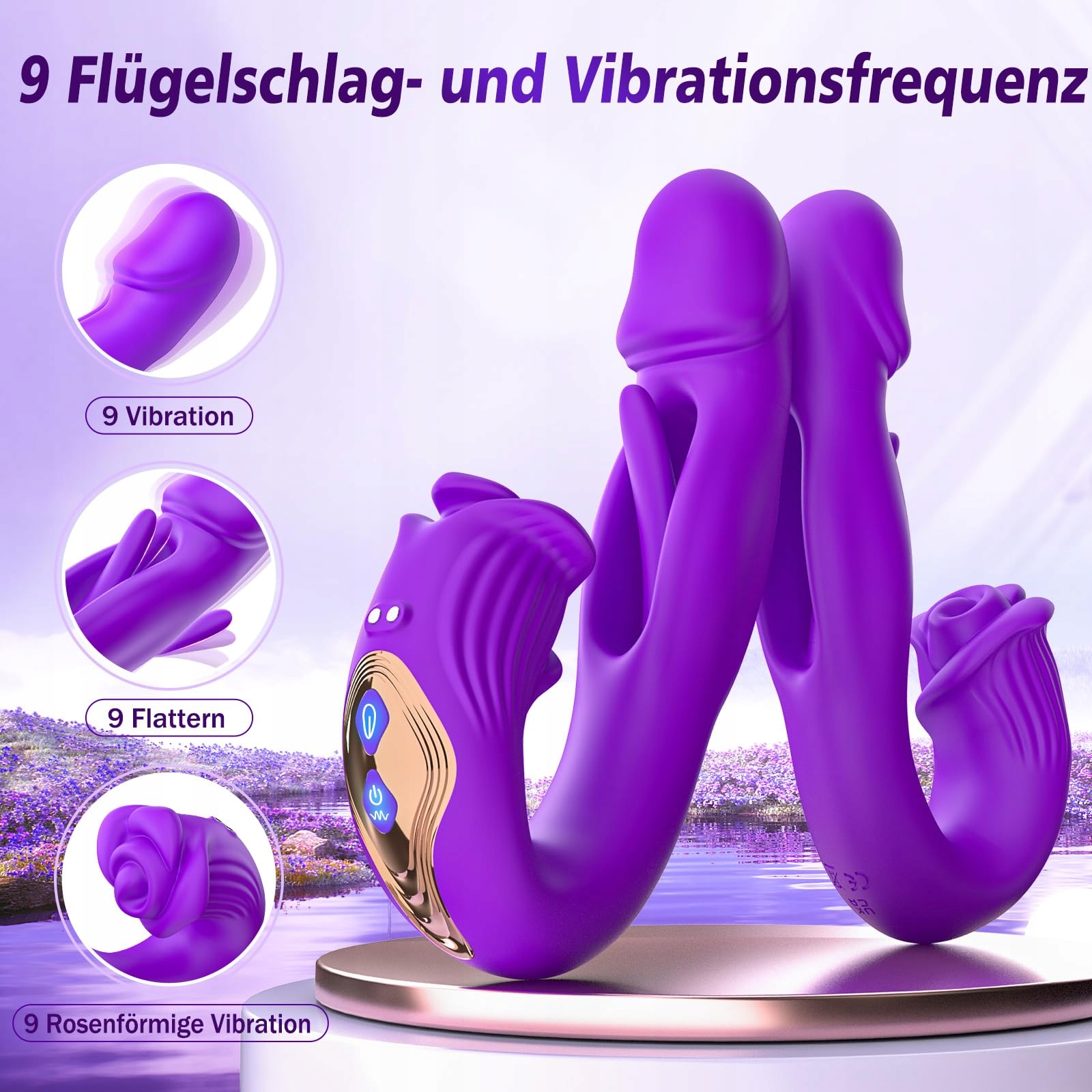 DILDO VIBRATOR Zestaw 3w1 dla Kobiet Klitoris Anal Stymulator z Aplikacją — miniatura 5