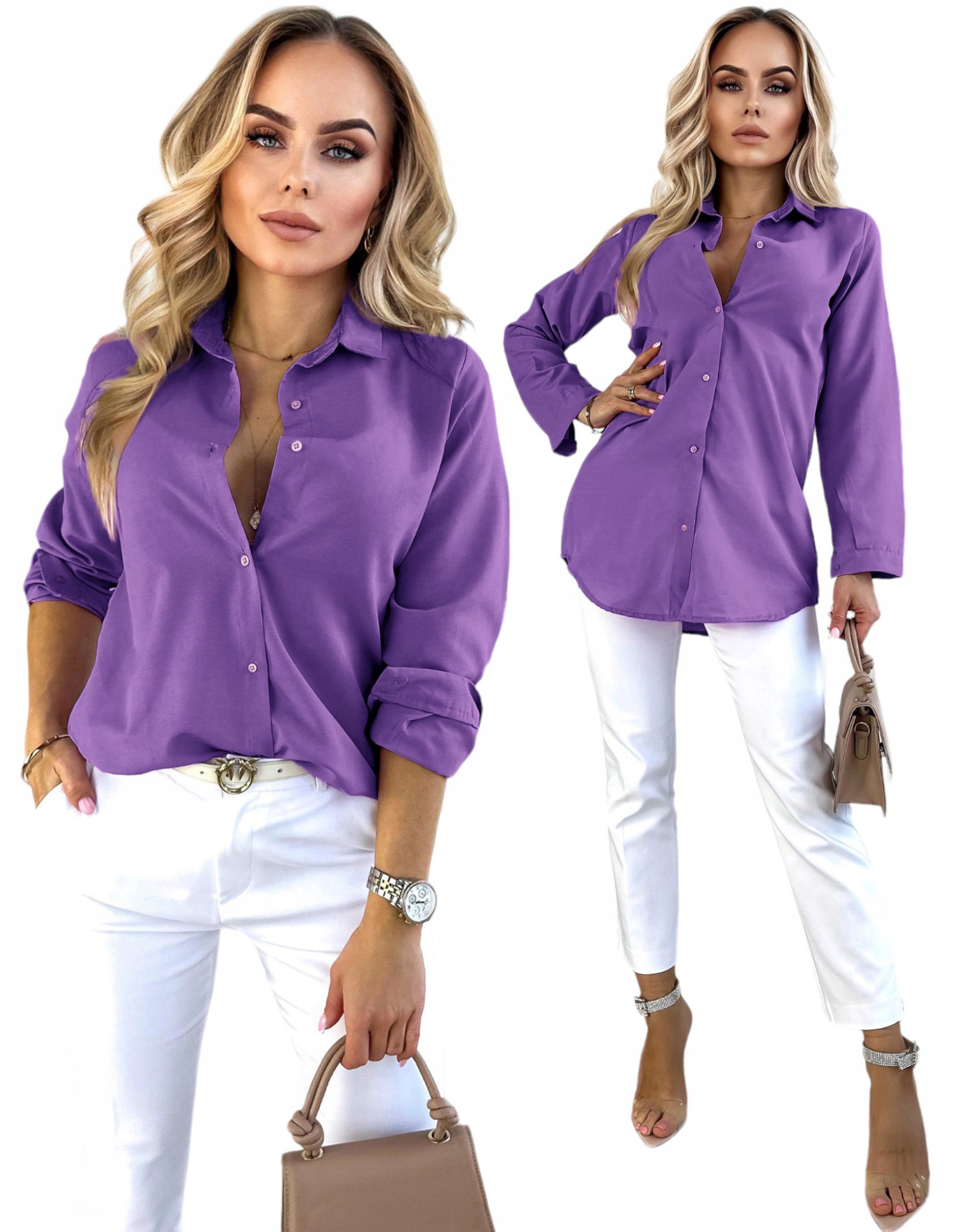 Elegancka gładka KOSZULA DAMSKA stylowa modna oversize guziki