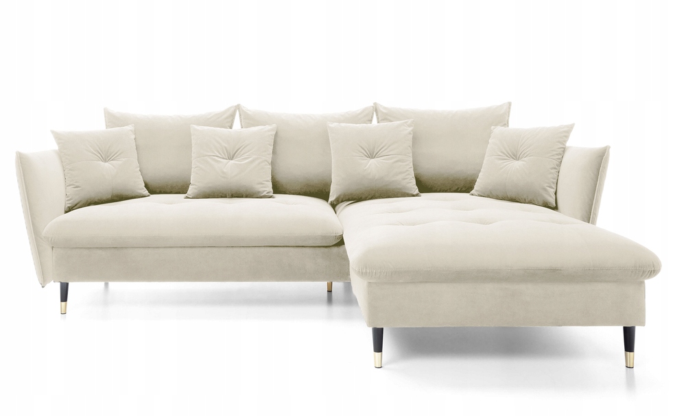 Rohová Sedací Souprava s funkcí spaní Balze s úložným prostorem, krémový samet, pravá strana