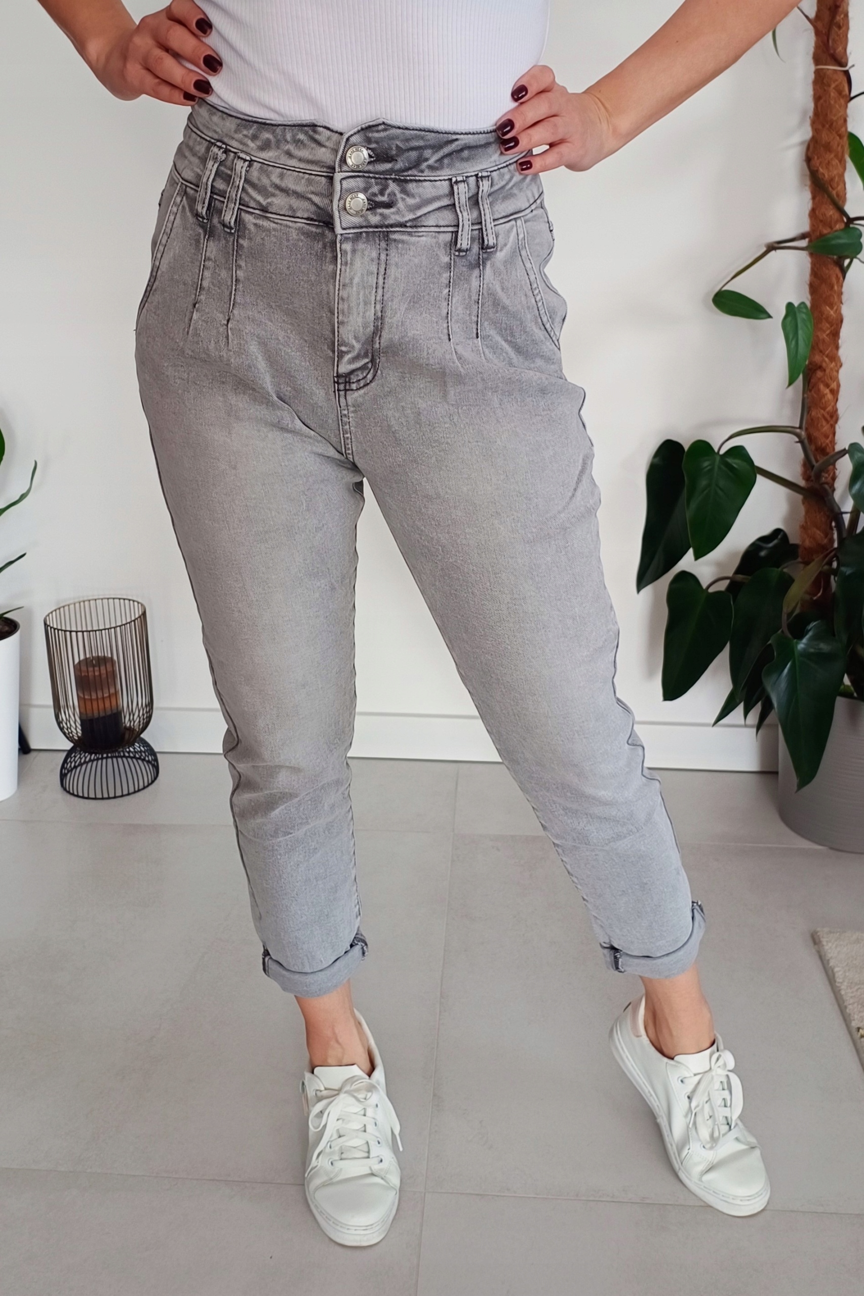 MS9 Jeansy M.SARA Mom Fit MODNE Boyfriend SZARE L /40 Stan (wysokość w pasie) wysoki