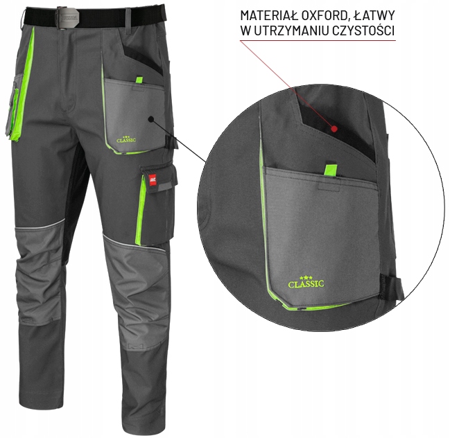 ELASTYCZNE SPODNIE ROBOCZE MĘSKIE WZMACNIANE DO PASA STRETCH SLIM Rozmiar 46