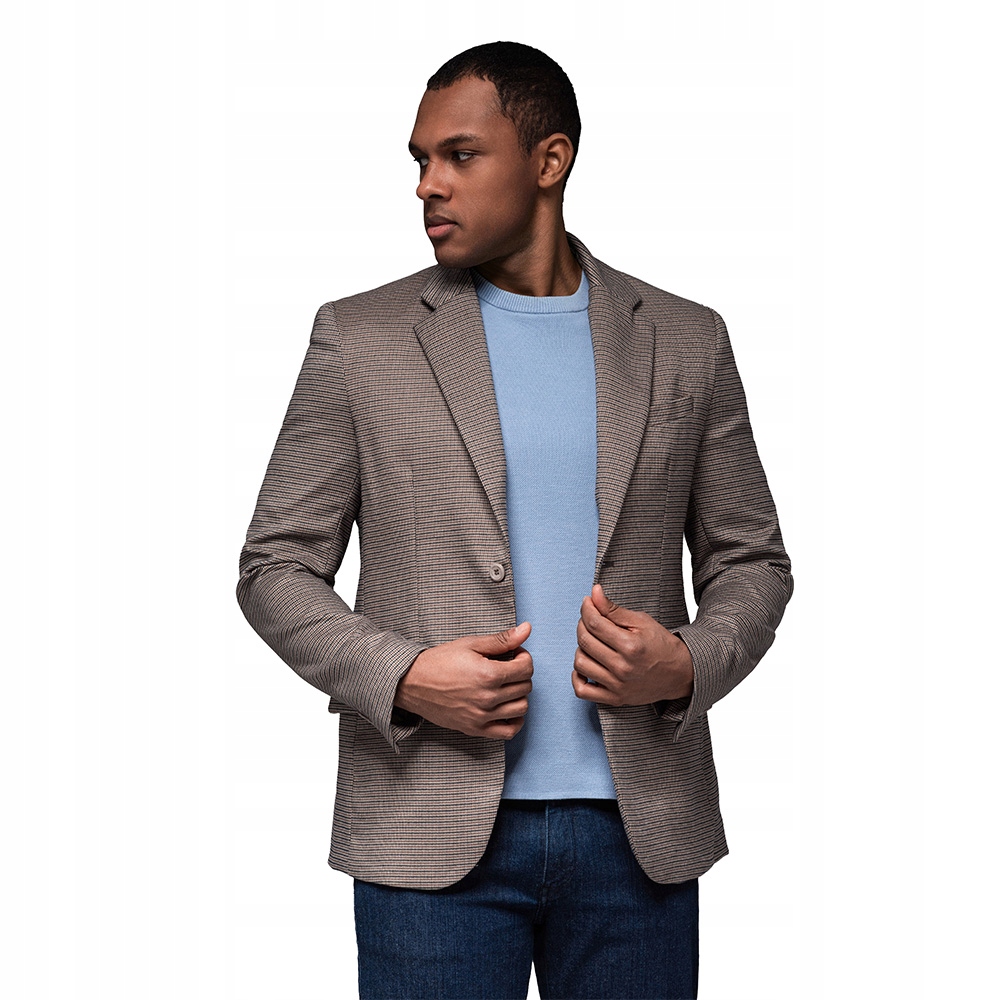 Sako s jemným kostkovaným vzorem, hnědé V1 OM-BLZB-0116 S