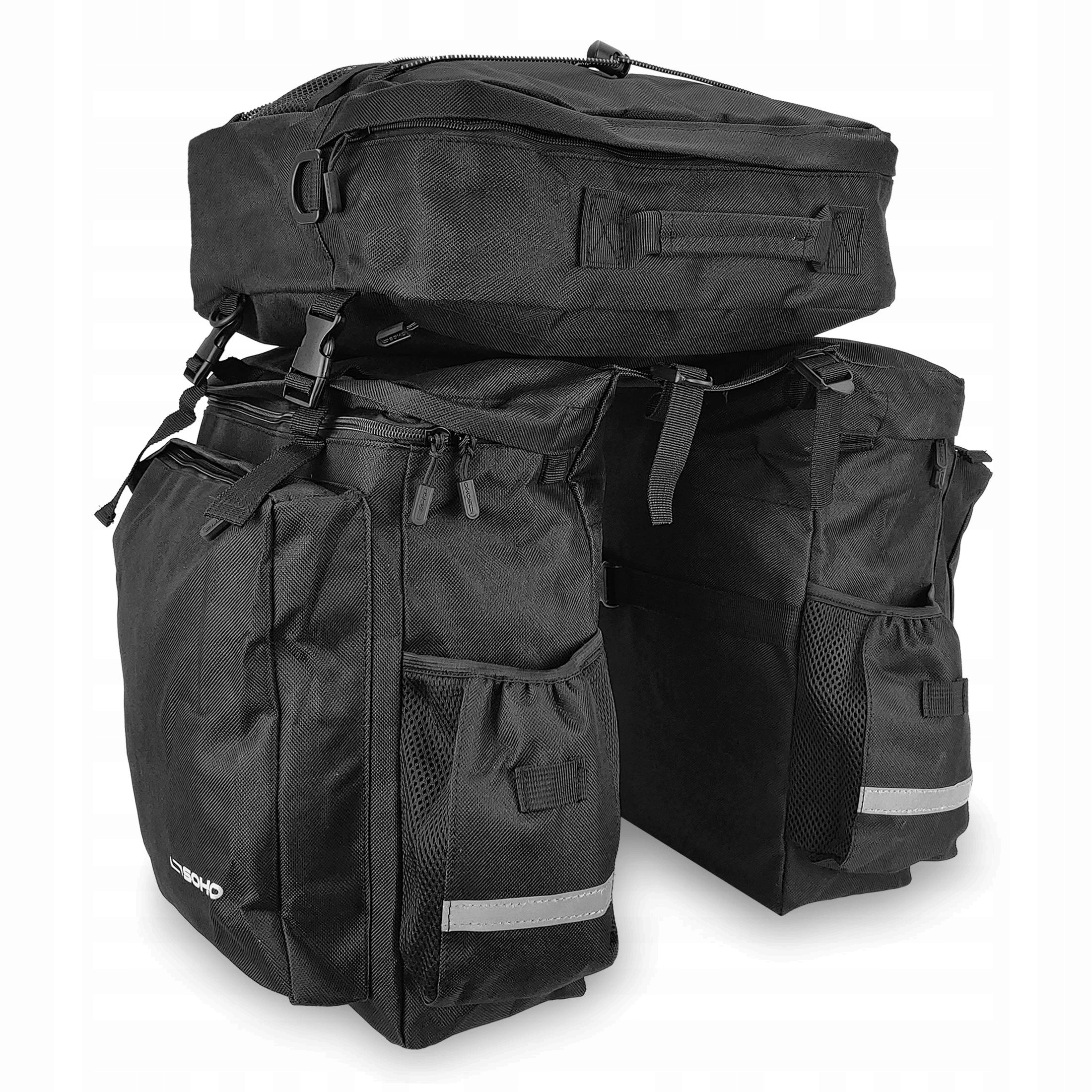 Duża sakwa rowerowa torba do roweru Soho na bagażnik trzykomorowa 44 l