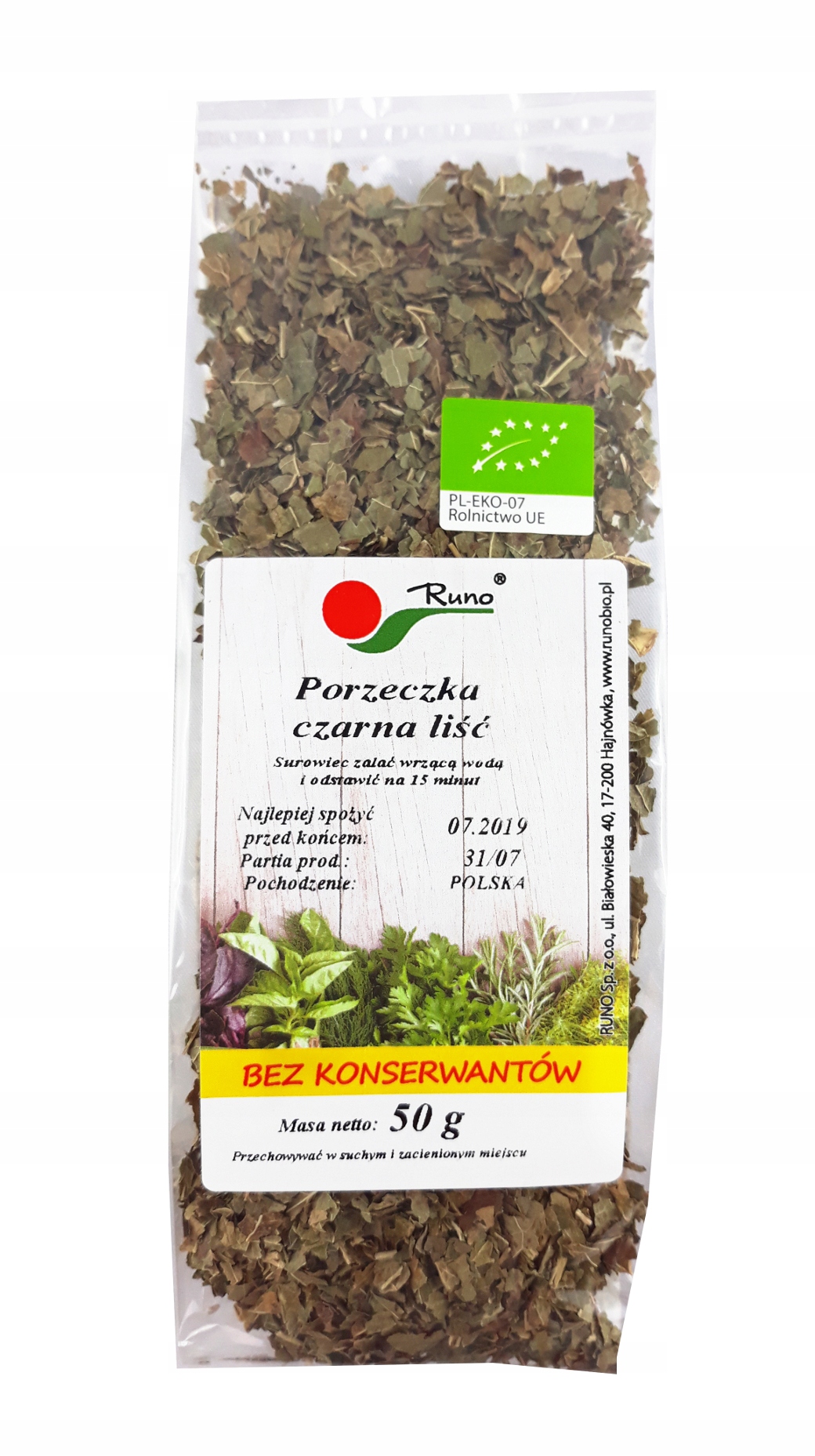 

Porzeczka czarna liść Bio 50g Runo Certyfikat Eko