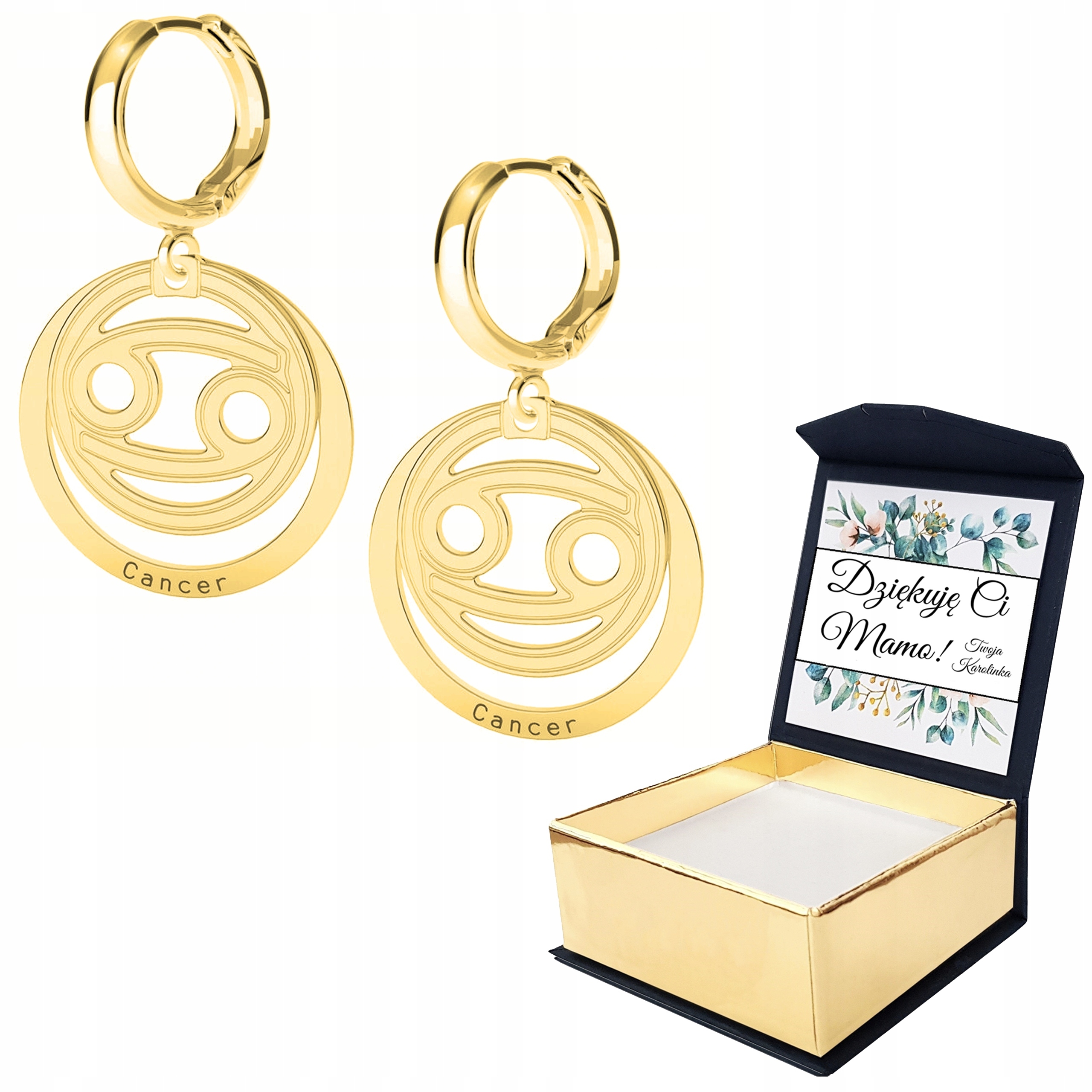 Náušnice zlaté Znamení Zvěrokruhu Rak 925 Vlastní Potisk