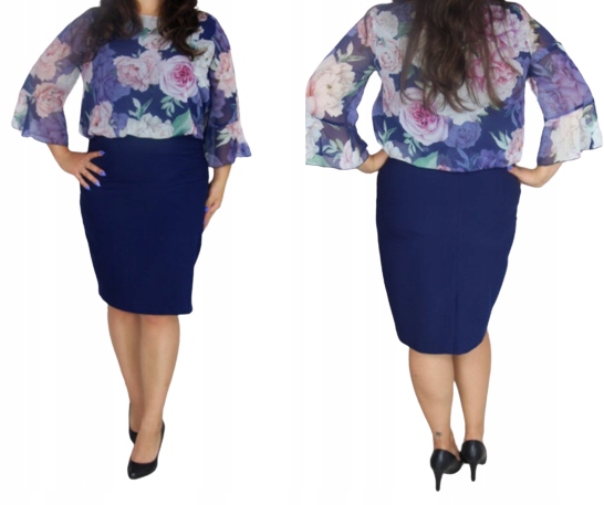 Zeštíhlující šaty z šifonu a tkaniny námořnická modrá velikost 46