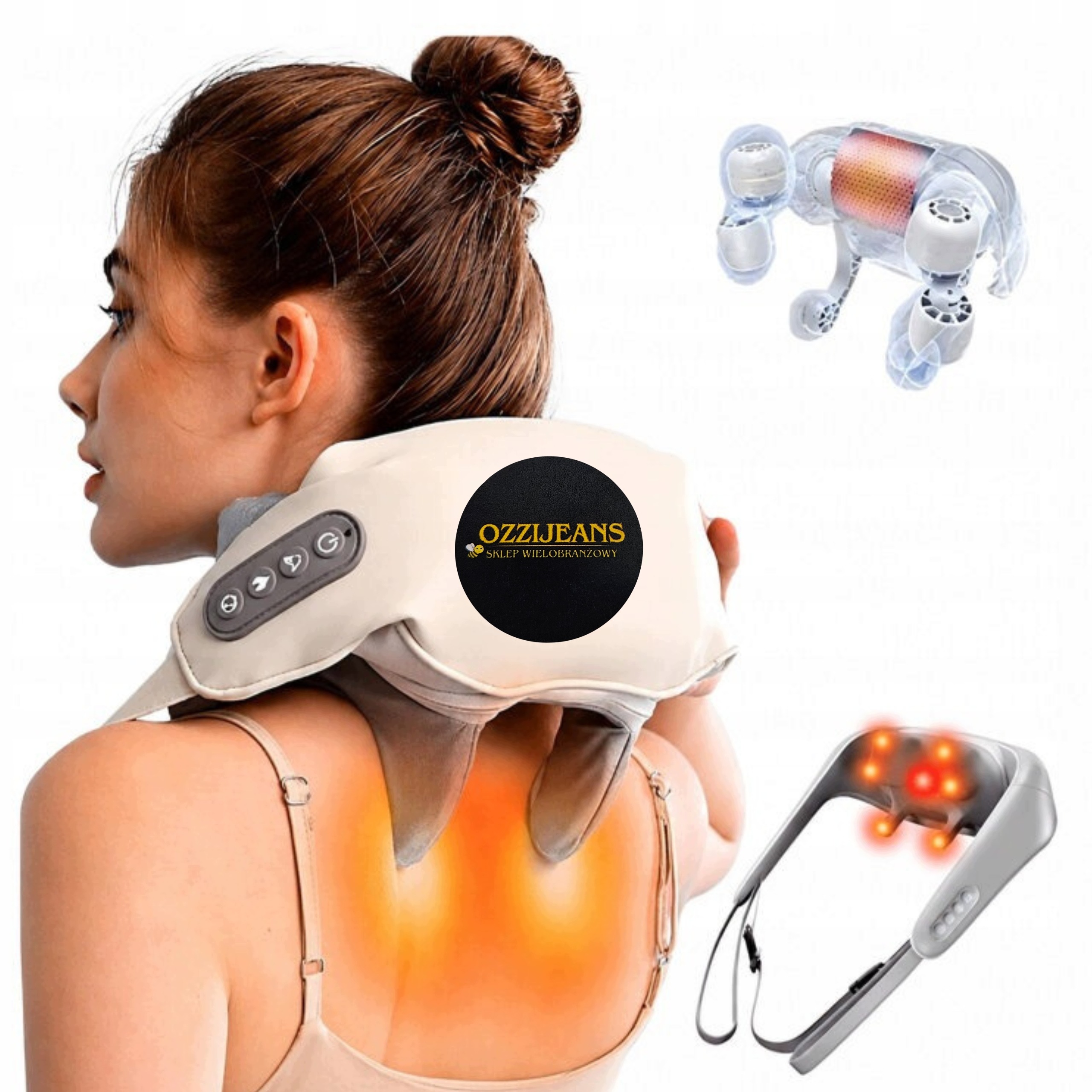 Masażer Shiatsu 3D akumulatorowy z podgrzewaniem do szyi, karku i pleców