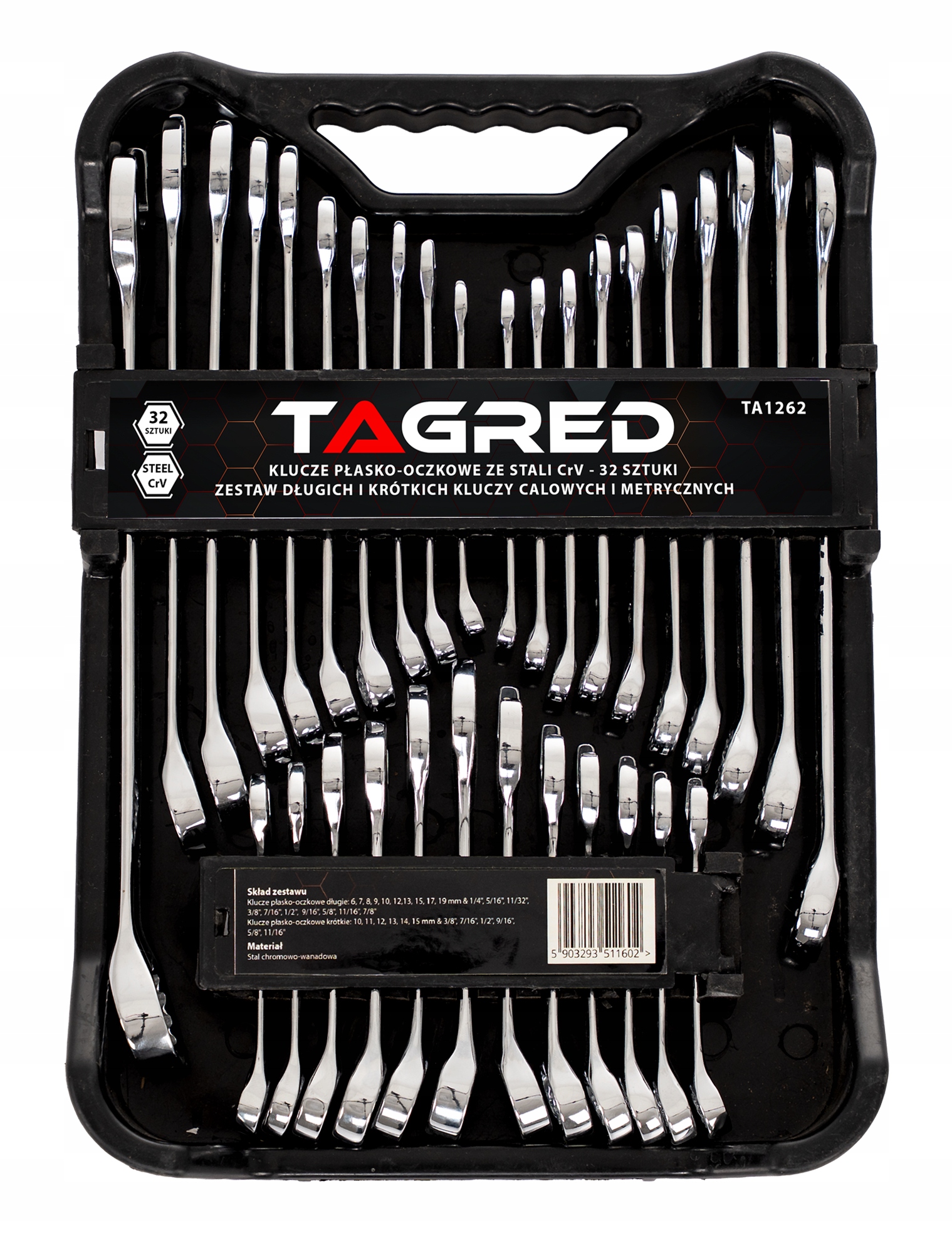 Klucze Płasko Oczkowe 32el 6-19mm Calowe Metryczne Długie Krótkie CrV Etui