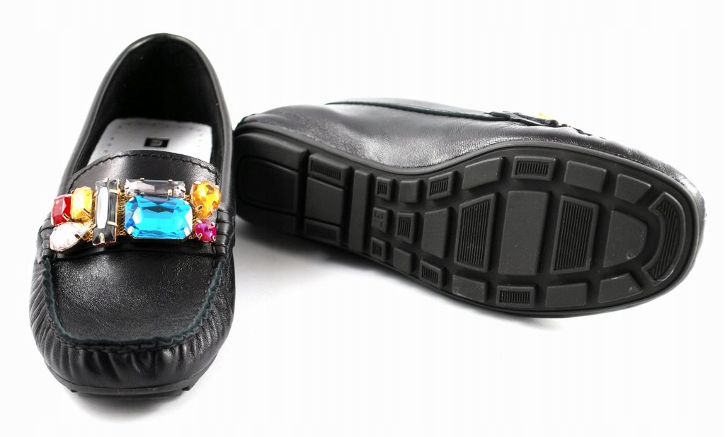 NESSI 21512 mokasyny damskie czarne skóra lico r39 Wzór dominujący bez wzoru