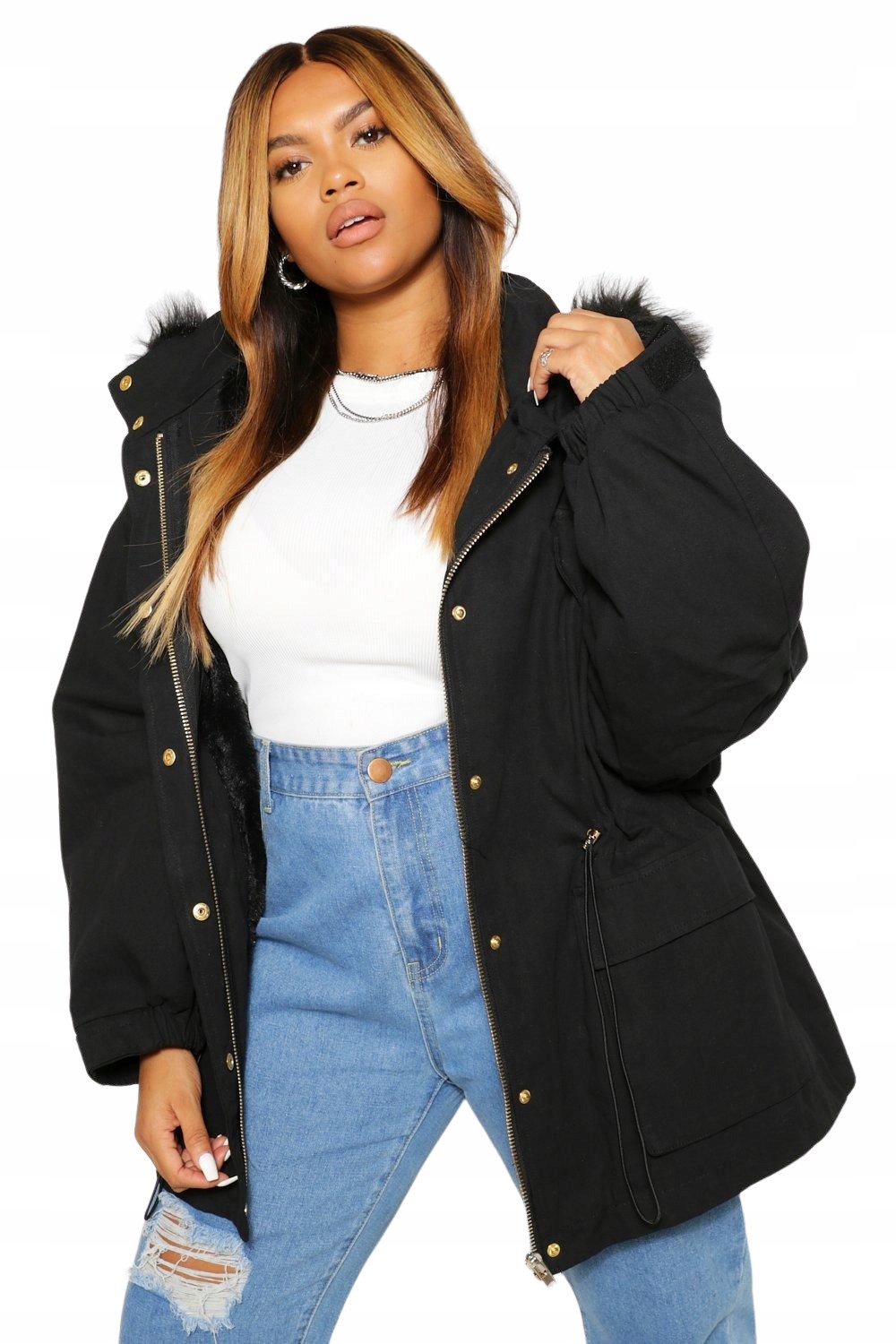 KU537 Boohoo Zateplená Bunda Parka Kapuce Kožíšek Zip (9) 48
