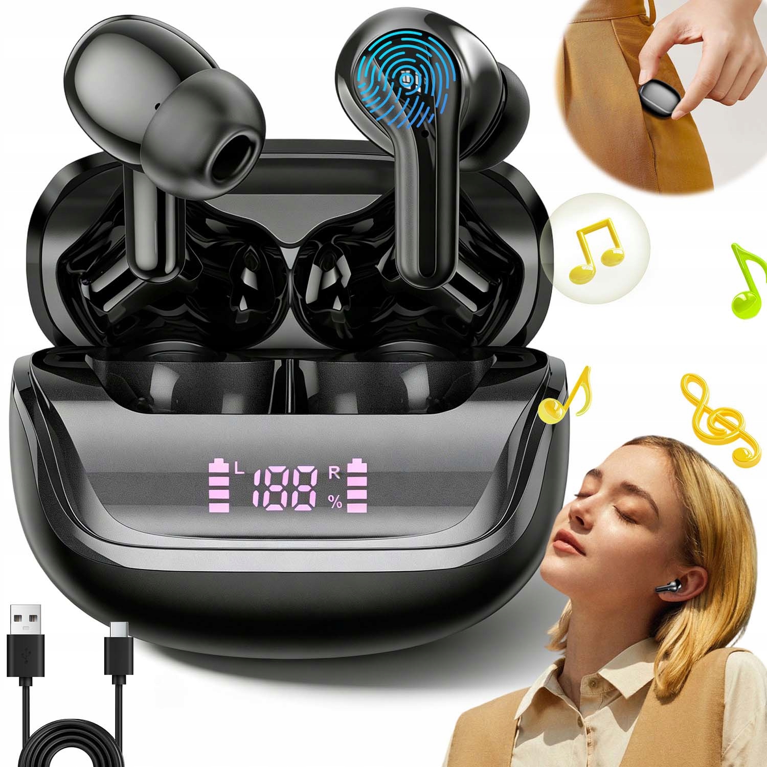 Bezdrátové Sluchátka Do Uší S Led Displejem Bluetooth 5.4