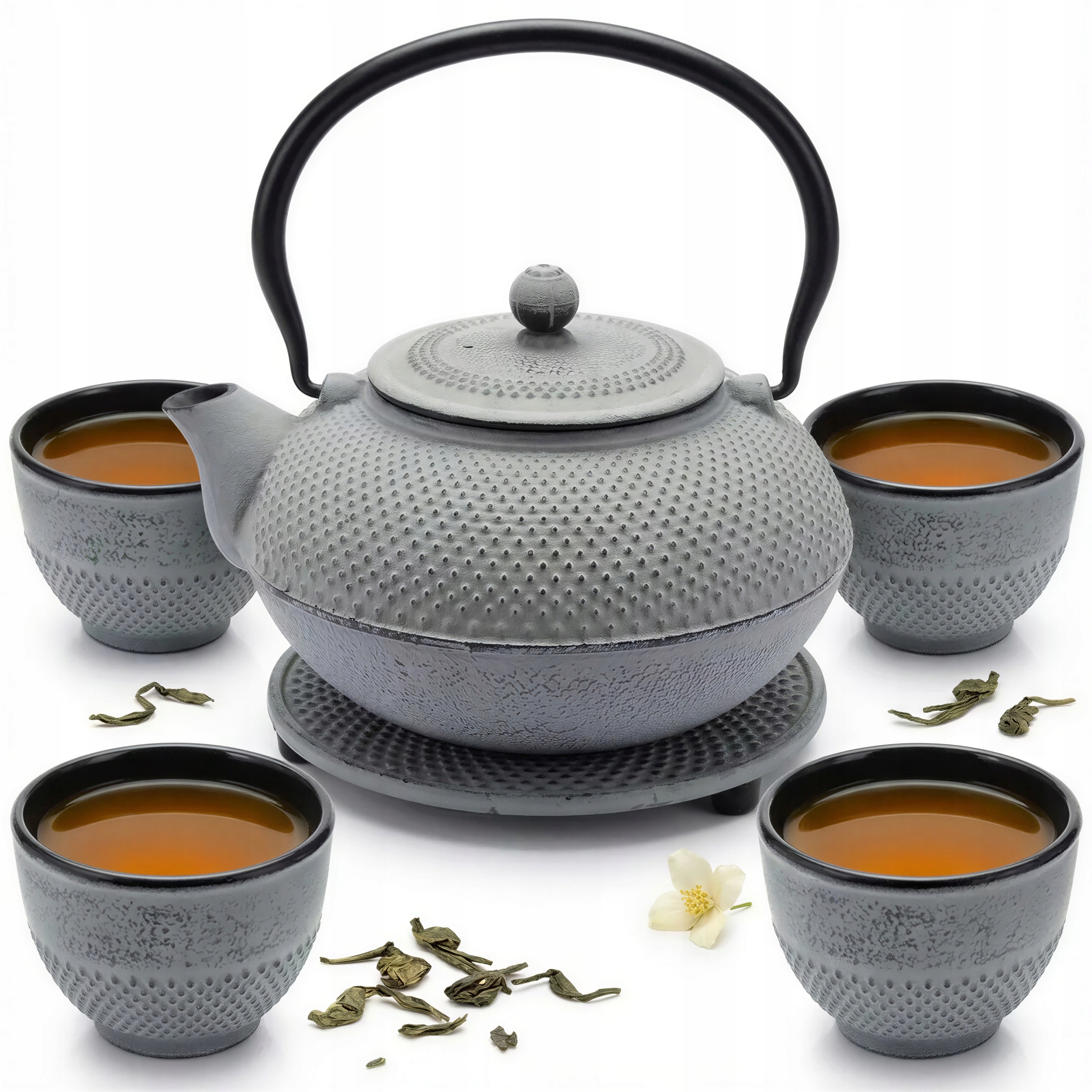 Kanvica Čajník Liatinová 1,5L Lúhovač Satlová Sada 4x Šálky A Podložka