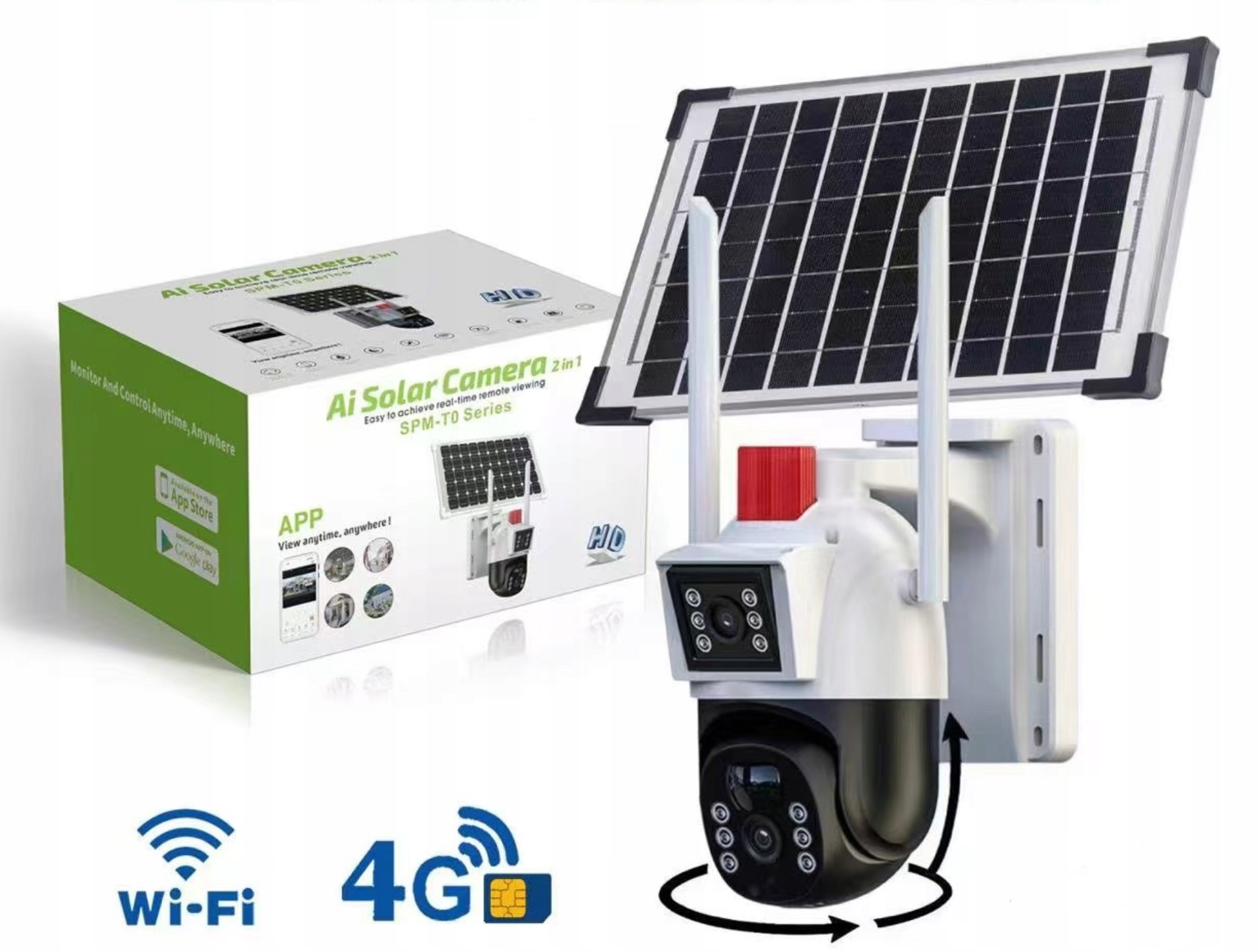 Zewnętrzna Szara Kamera Solarna 4K 6MP Ultra Hd Wi-Fi Karta Sim Obrotowa