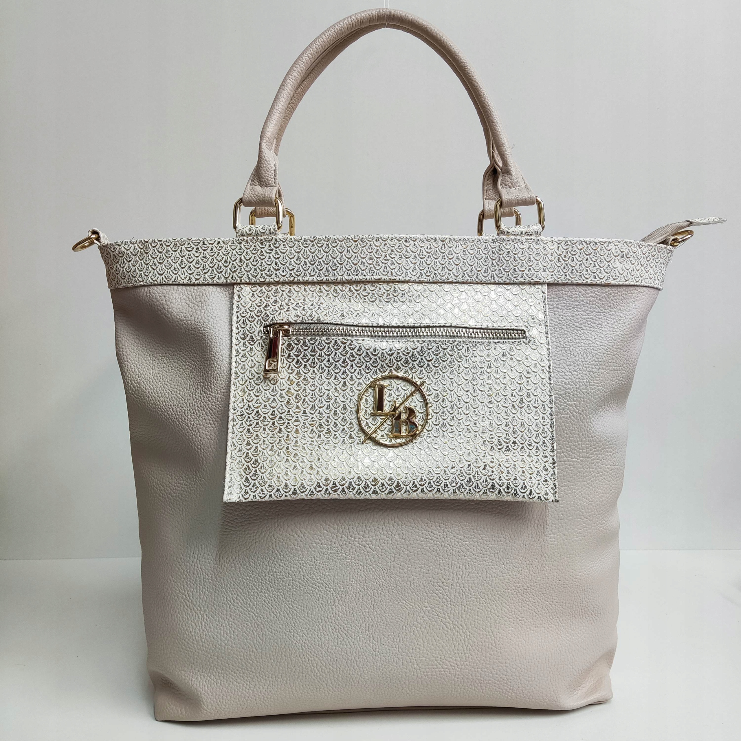 Torebka Shopper Laura Biaggi beżowa listonoszka Wielkość duża (mieszcząca A4)