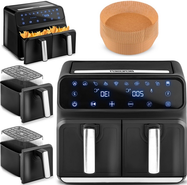 Fritéza Beztuková Fritéza Air Fryer XXL Výkonná 8 L Dvoukomorová