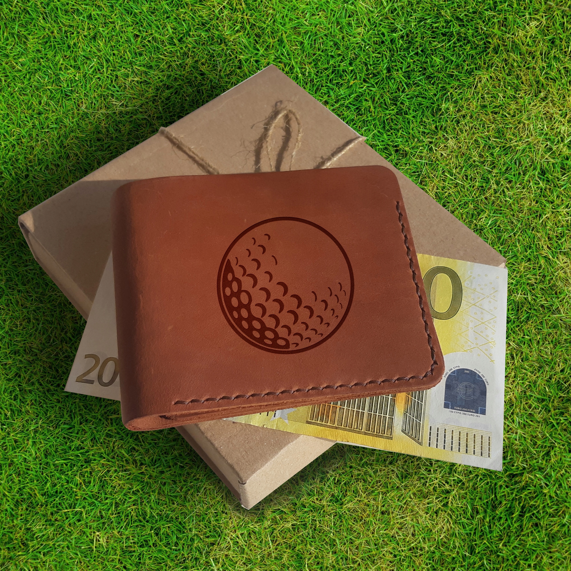 dárek pro golfistu golfisty Kožená peněženka s gravírováním ručně vyráběná
