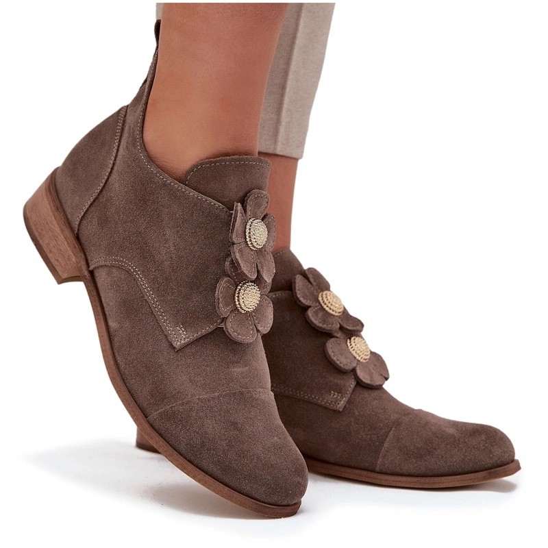 Dámské Polobotky Semišové Na Zip Ozdobné Kiwatki Zazoo 3080 Tmavě Béžové 37