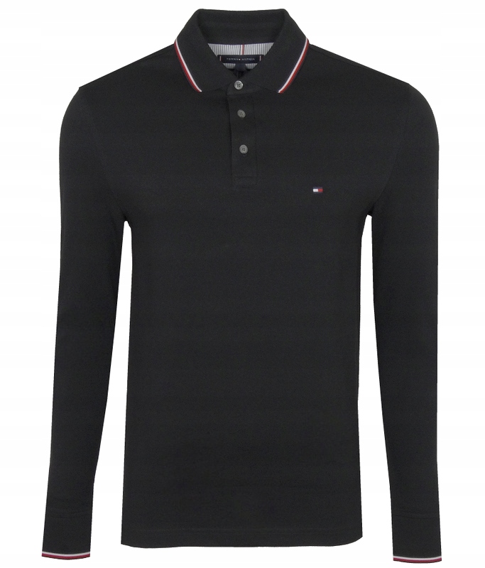 Tommy Hilfiger pánské polo tričko s dlouhým rukávem, Slim střih, černé, Xs
