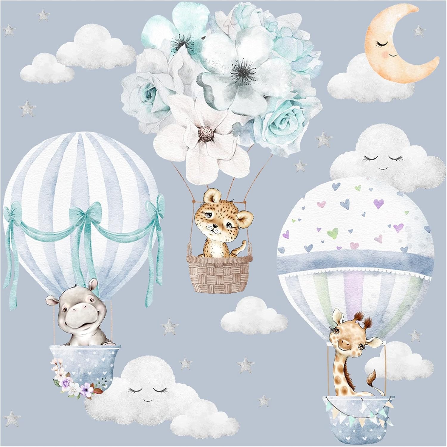 Naklejki ścienne zwierzęta balon XL 116x75 cm dekoracja pokoju dziecięcego