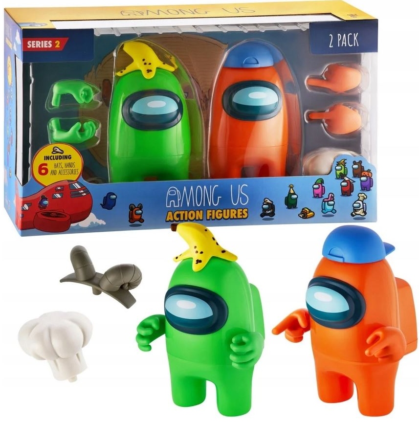 Among Us Zestaw 2 figurek z akcesoriami 17 cm AU6552 zielona pomarańczowa