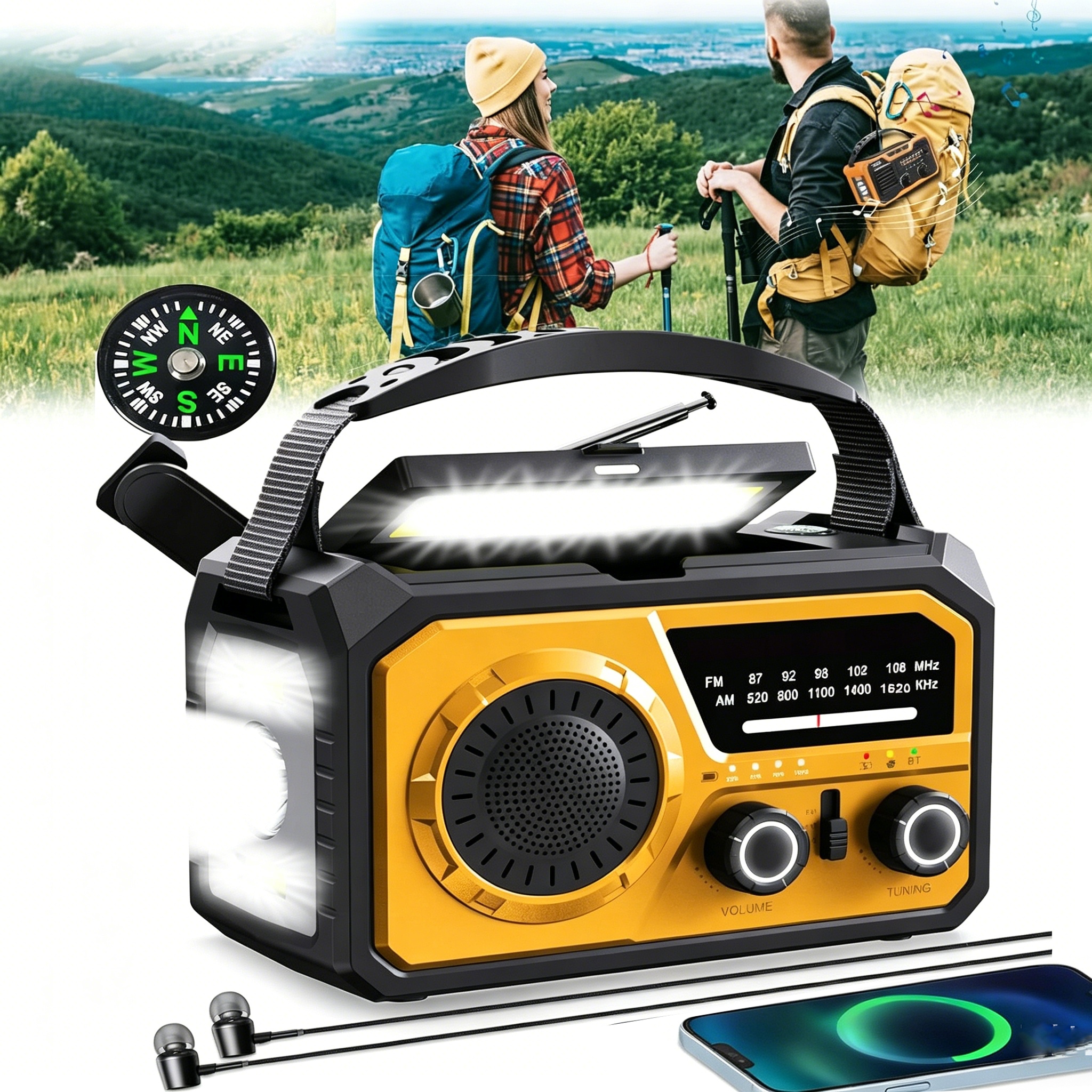 Krízové rádio Powerbank 16000 mAh Solárne nabíjanie Kľuka Baterka