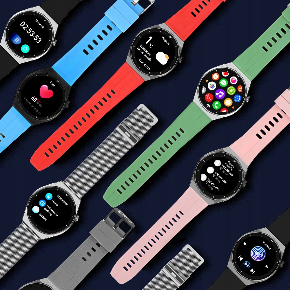 SMARTWATCH ENTER ROZMOWY MENU PL PASEK BRANSOLETA Typ naręczny