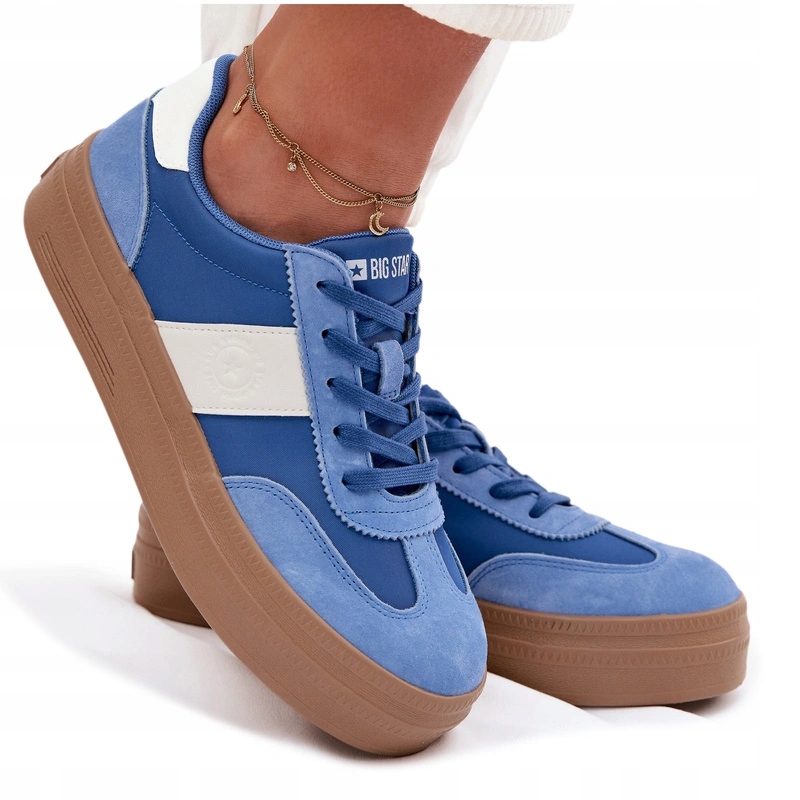Nízké Semišové Tenisky Na Platformě, Pohodlné Big Star, Modré, Velikost 41