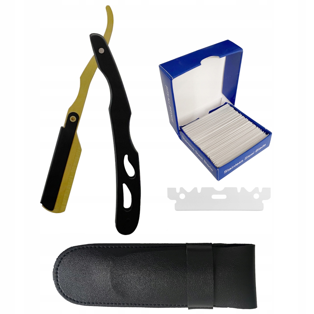 ZESTAW DO GOLENIA BRZYTWA METALOWA FRYZJERSKA PREMIUM + 100 ŻYLETEK + ETUI