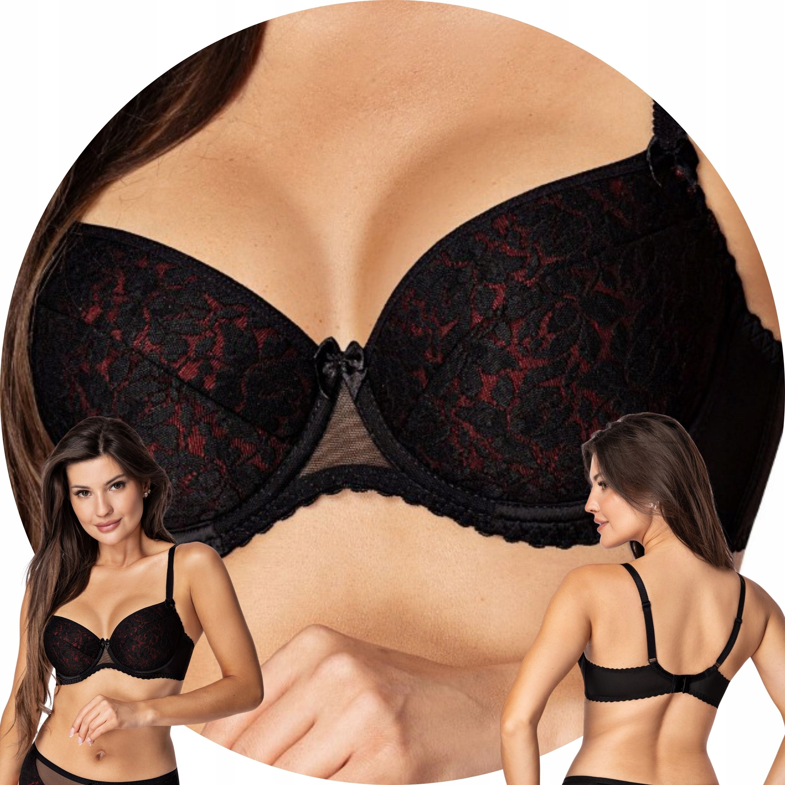 PariPari Laila Maxi černá červená krajka Podprsenka 100C Push-up