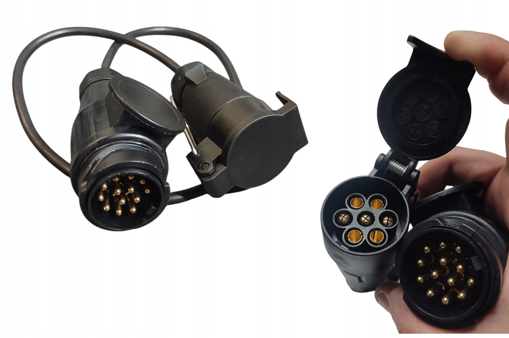 Adapter gniazda przyczepy 13 na 7 pin z kablem 0,75m Przejściówka 13/7 Hak