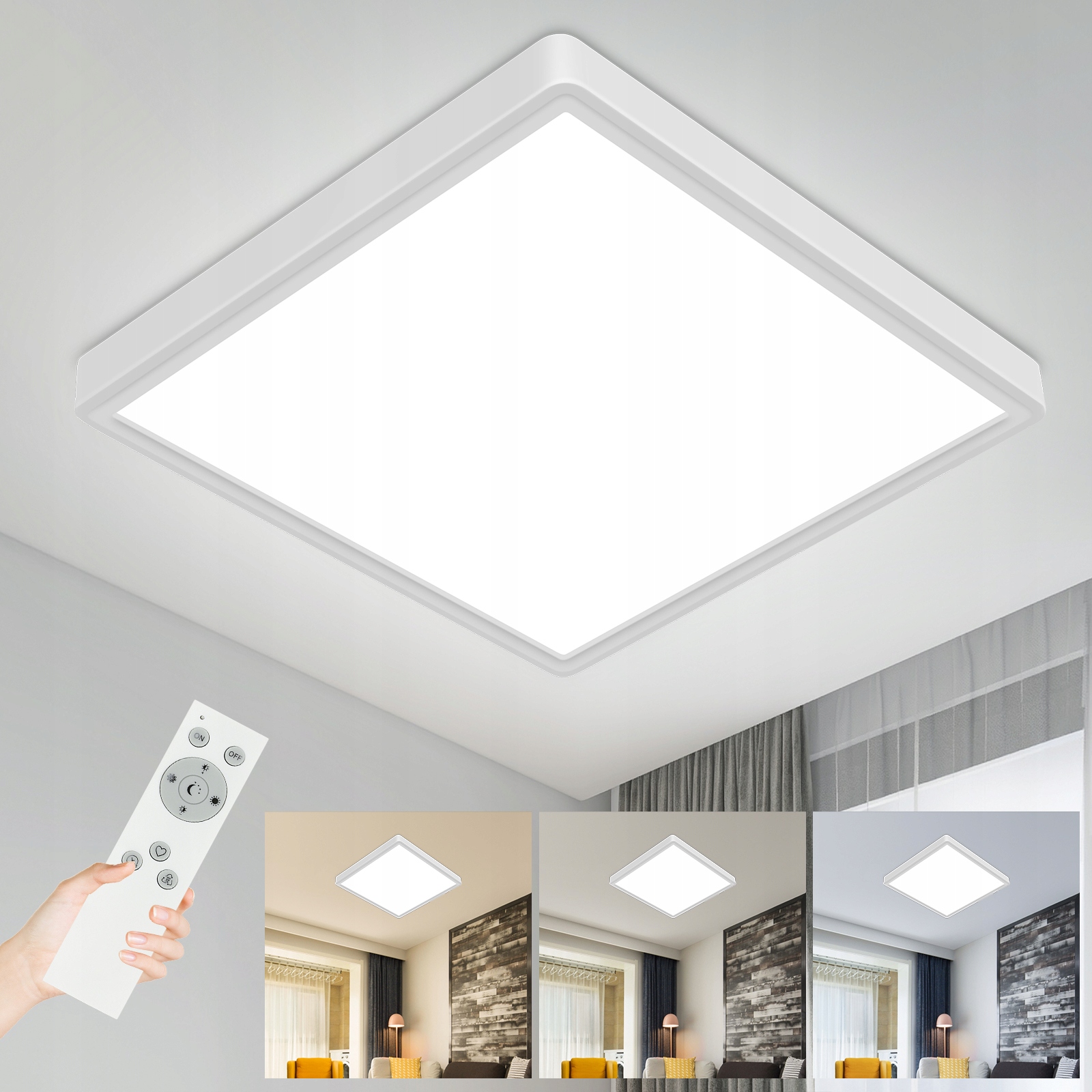 Lampa Sufitowa Plafon Led Kwadrat Nowoczesna Salonu Ściemnialna+pilot IP40