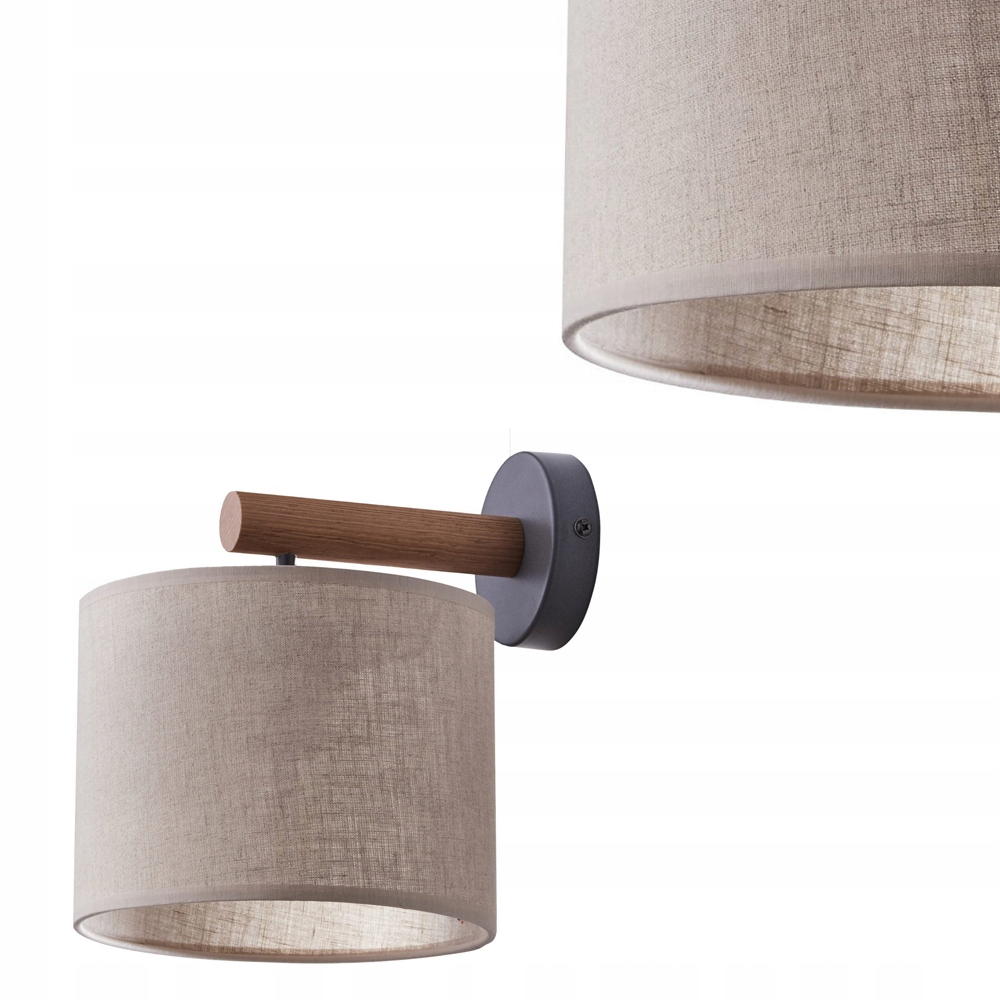 Kinkiet z ciemnego drewna z lnianym abażurem Deva gwint E27 Tk Lighting