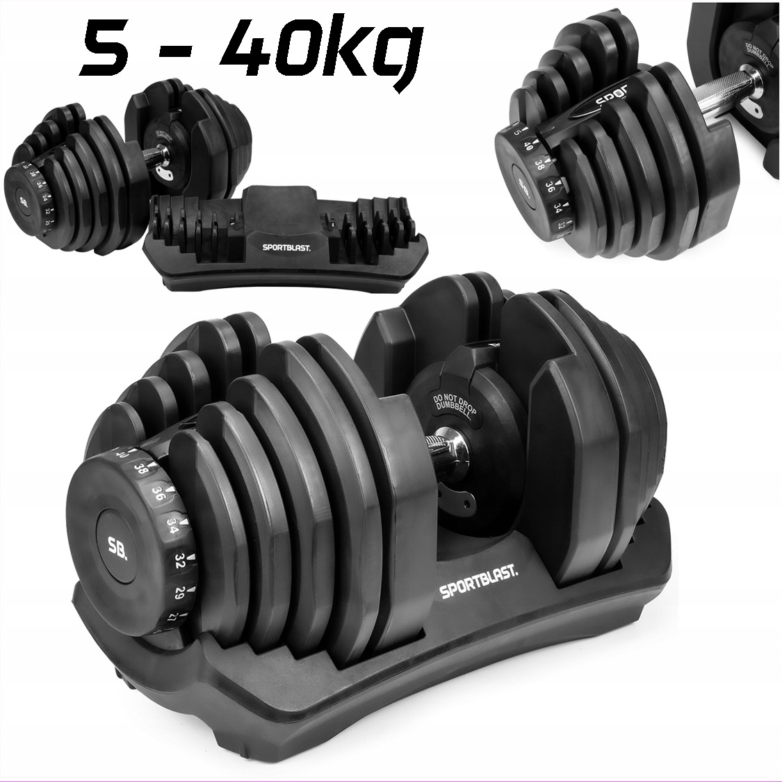 Hantla regulowana 5kg 40kg z podstawą Hantle odważnik Hantel gumowany