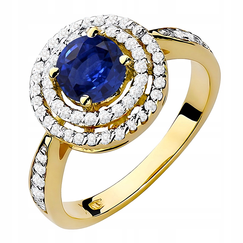 Złoty Pierścionek z Szafirem 1,00ct i Brylantami