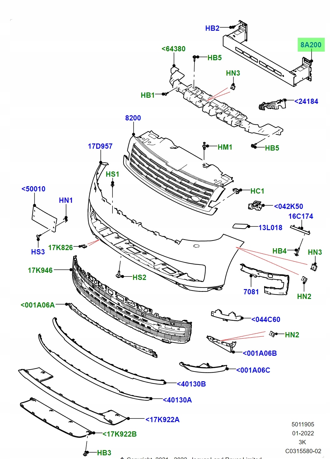 ORYGINALNA belka wzmocnienie zderzaka RANGE ROVER L460 L461 22- M8E210005A Producent części Land Rover OE