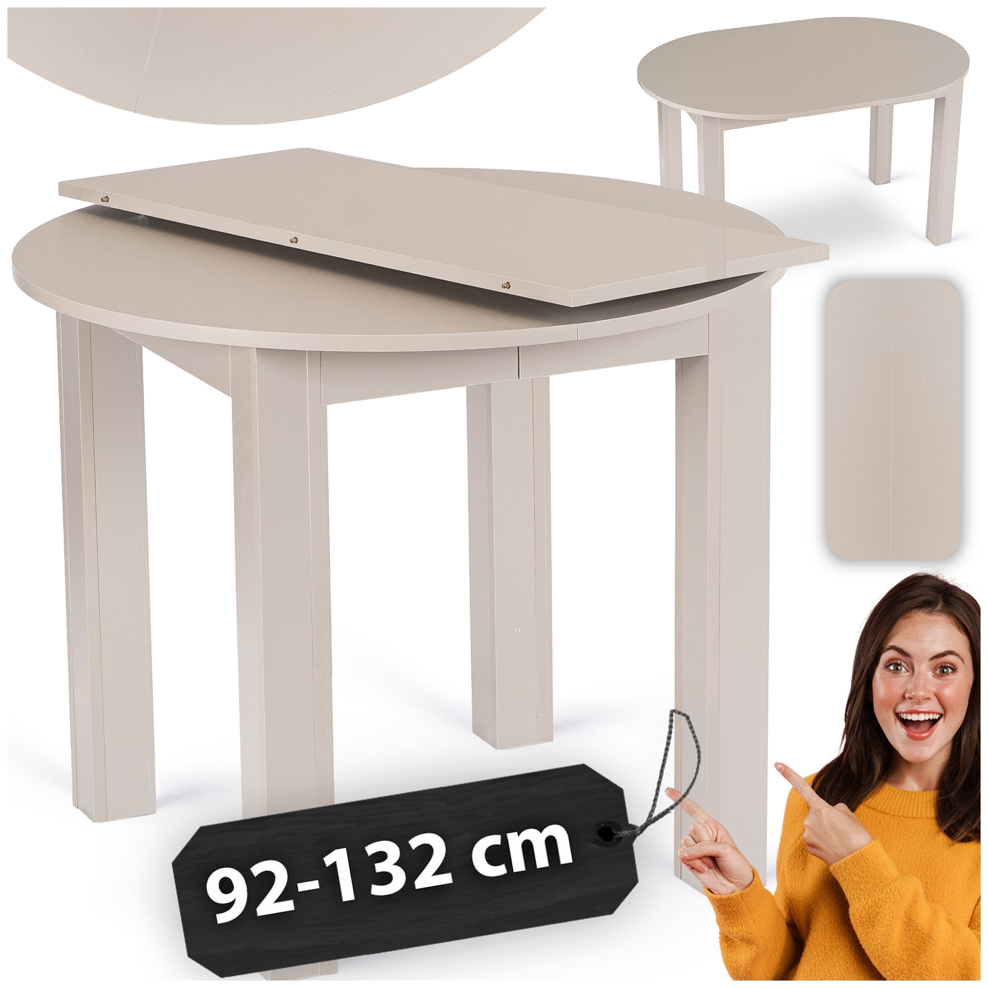 Rozkládací jídelní stůl Kulatý Kuchyňský stůl Kašmír Harry 92-132 cm
