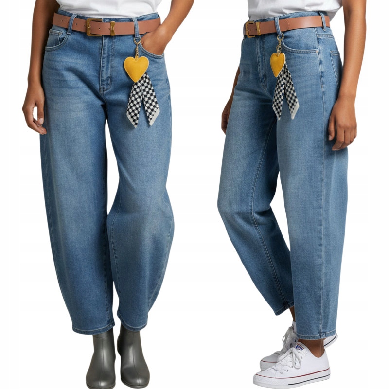 M.Sara Letnie Spodnie Damskie 7/8 Jeansy Balloon Luźne Wys. Stan 3XL 46