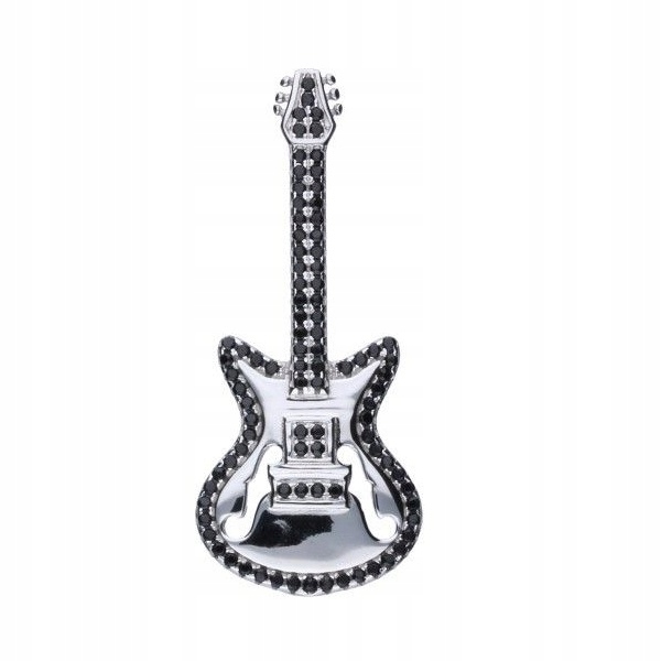 ZAWIESZKA WISIOREK GITARA ROCK METAL PUNK MUZYKA SREBRO 925 CZARNA CYRKONIA