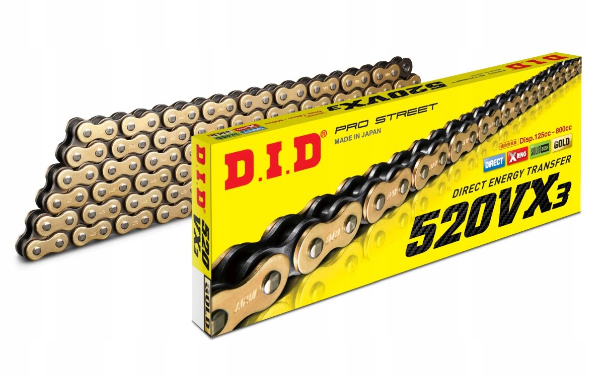 DID Łańcuch napędowy 520VX3/116 X-ring Złoty /otwarty, z zakuwką/