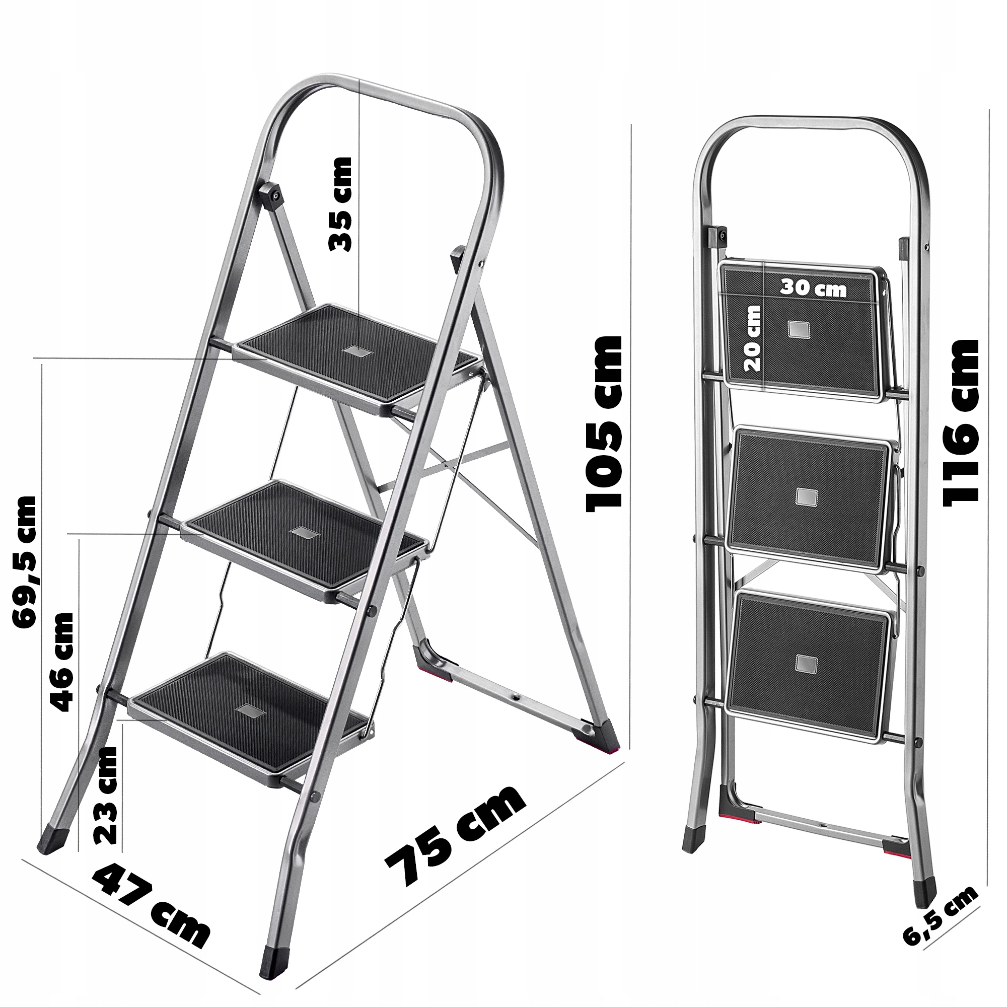 DRABINA DOMOWA 3 STOPNIOWA SKŁADANA STALOWA Stan opakowania oryginalne