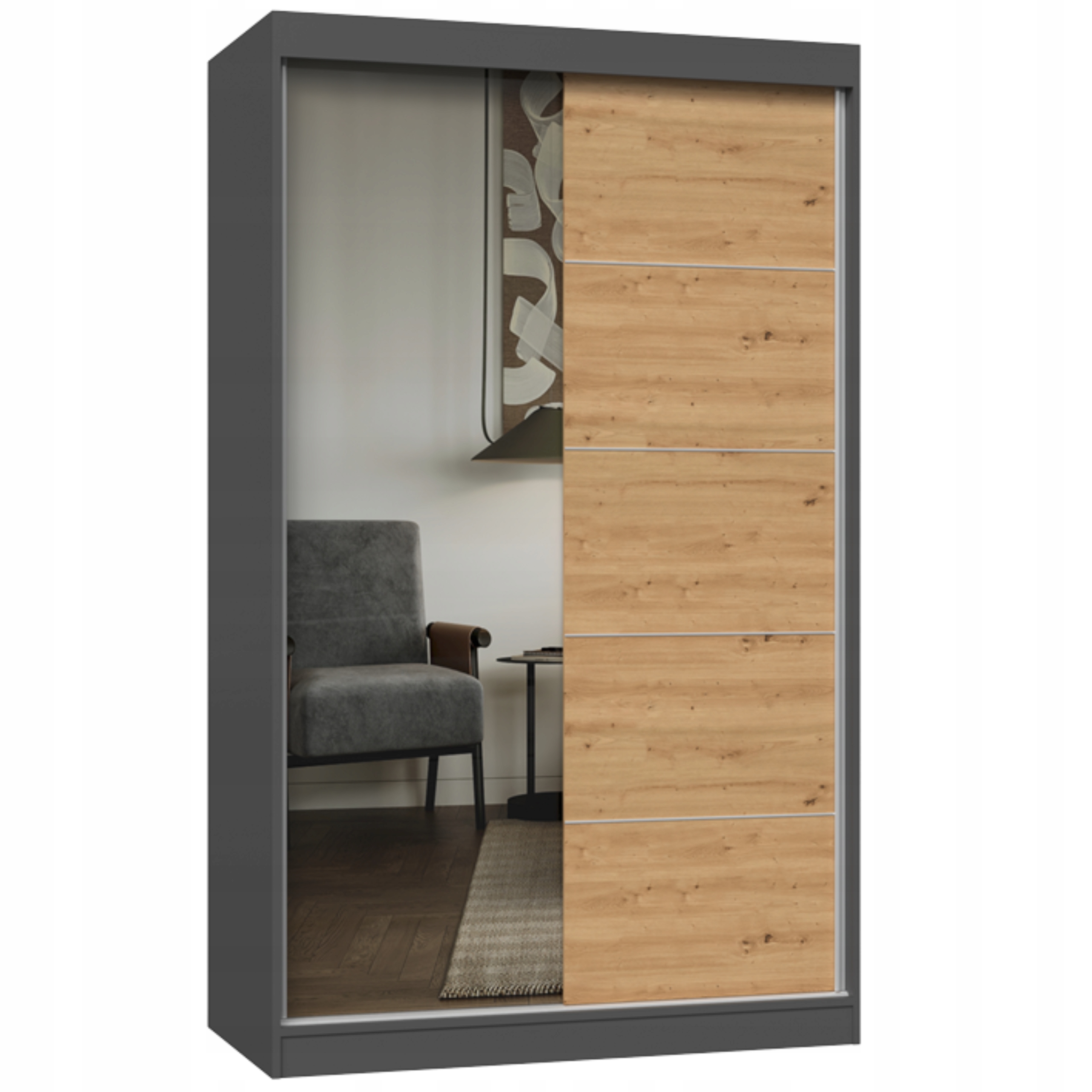 Szafa Z Lustrem 120 CM Przesuwna Do Sypialni Przedpokoju Antracyt Artisan